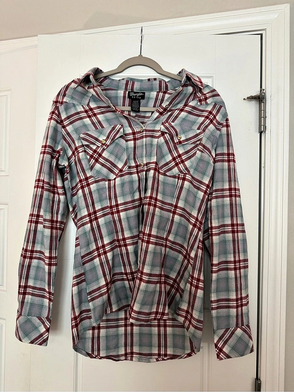 Wrangler Retro Long Sleeve Western Snap Plaid Shirt Plaid Cotton Shirt